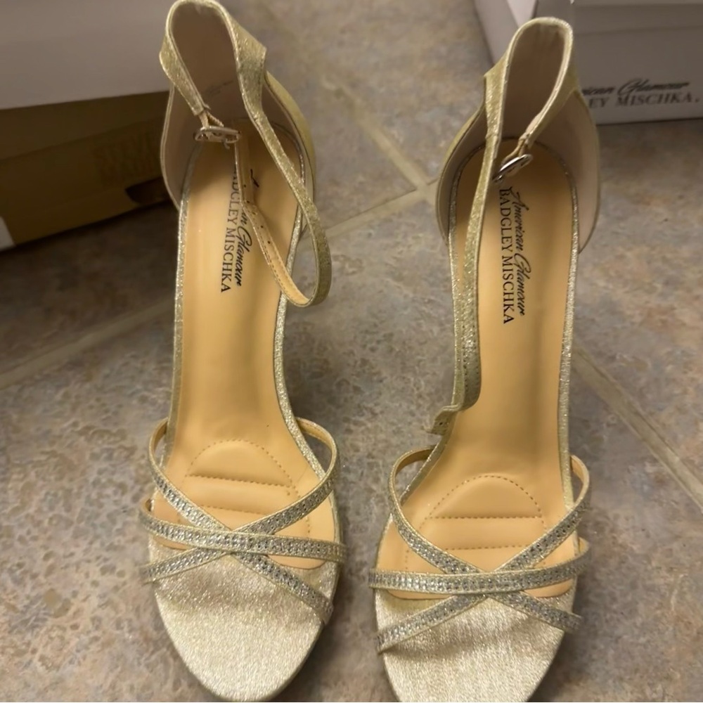 Badgley Mischka Sparkling Gold Strappy Heels
